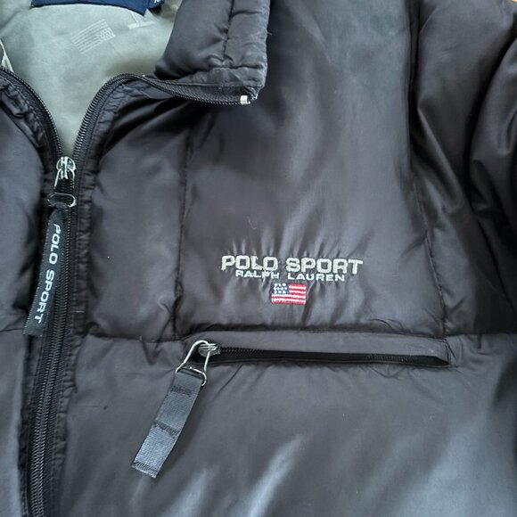 Vintage Polo Sport Down Jacket XXL Ralph Lauren Puffer‎ Black Coat Y2K - Picture 6 of 9